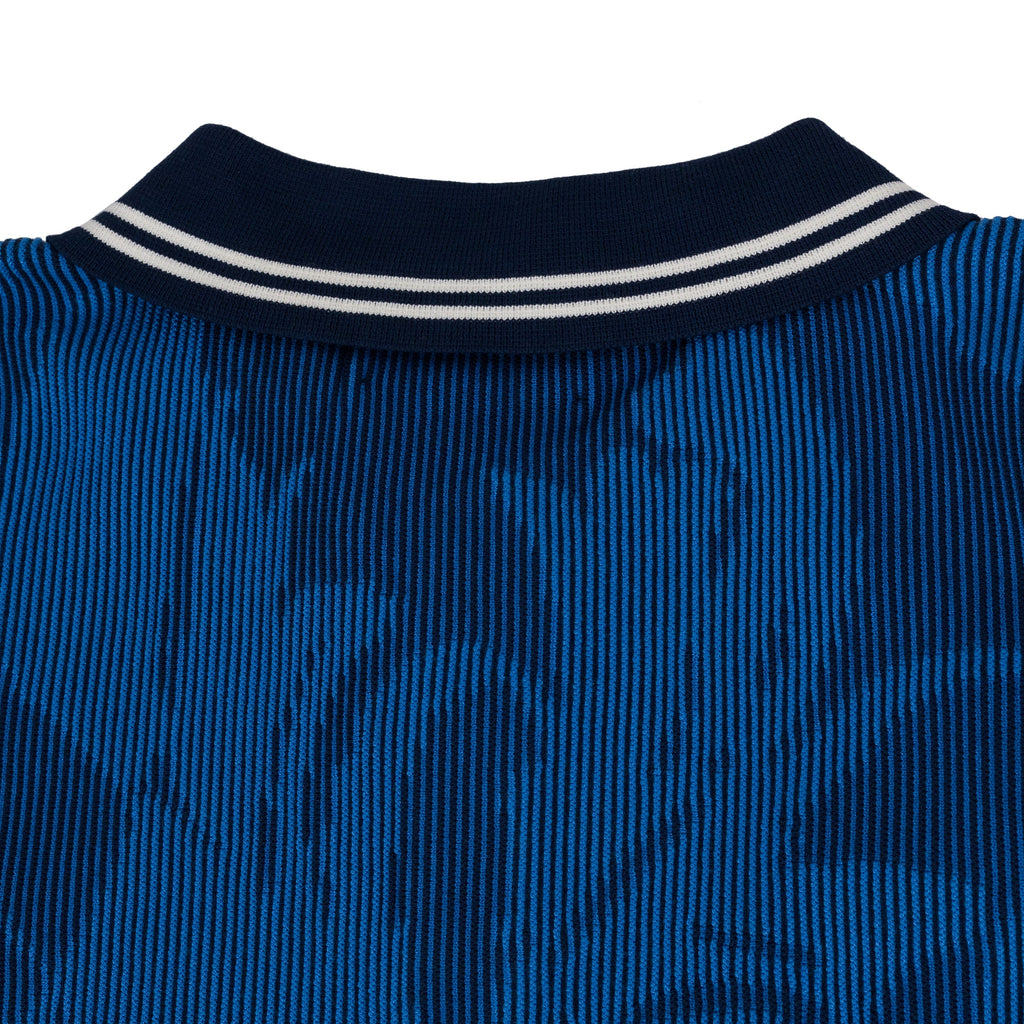 Blue Buju Knitted Long Sleeve Polo Sweater