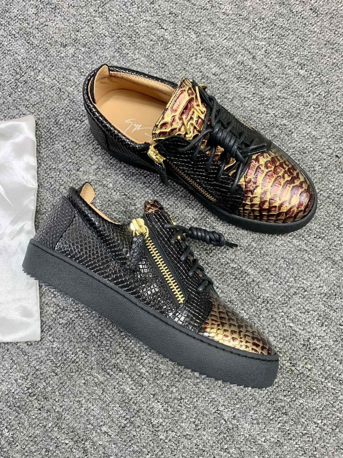Giuseppe Zanotti Black Snakeskin Low-Top Sneakers